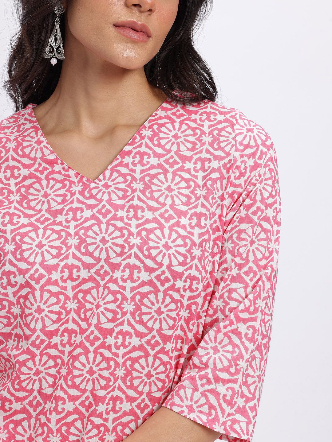 Anouk Floral Print Pure Cotton Straight Kurta with Trousers & Dupatta