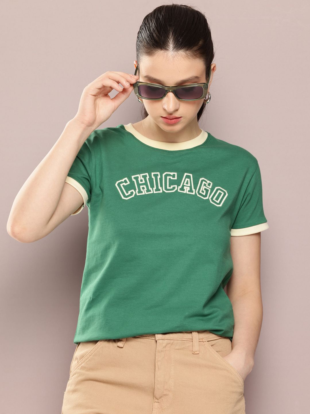 DILLINGER Women Regular Fit Short Sleeve Embroidery Tshirt