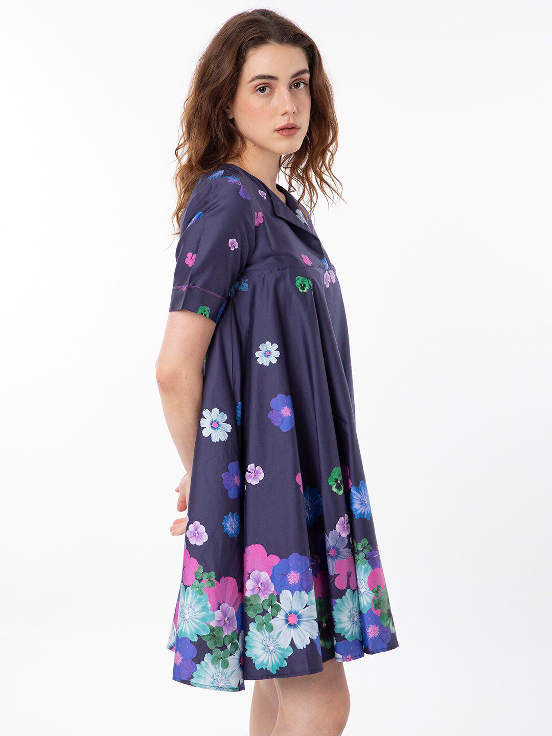 RAREISM Pure Cotton Circular Flare Floral Brunch Dress