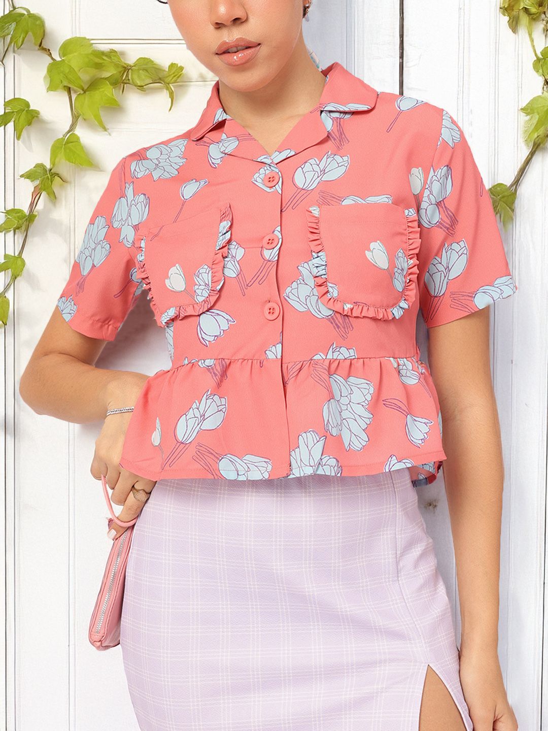 DressBerry Floral Fantasy Utility Shirt Style Top