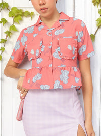 DressBerry Floral Fantasy Utility Shirt Style Top