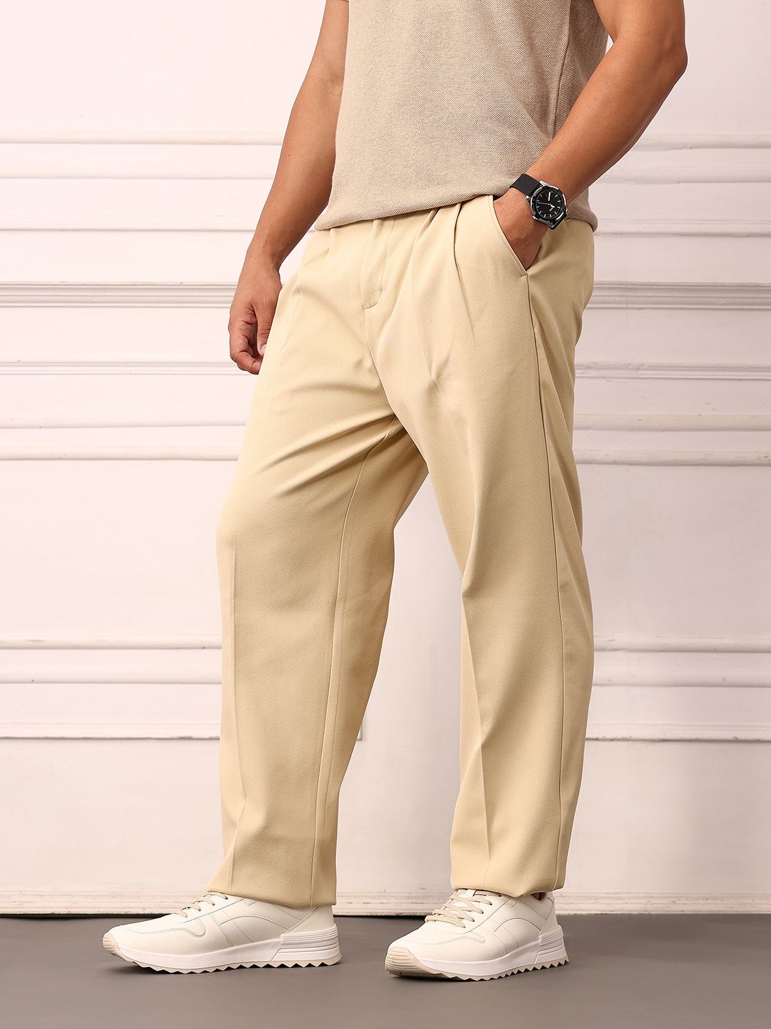 Mr Bowerbird Men Pleated Mid-Rise Liberal Fit Trousers