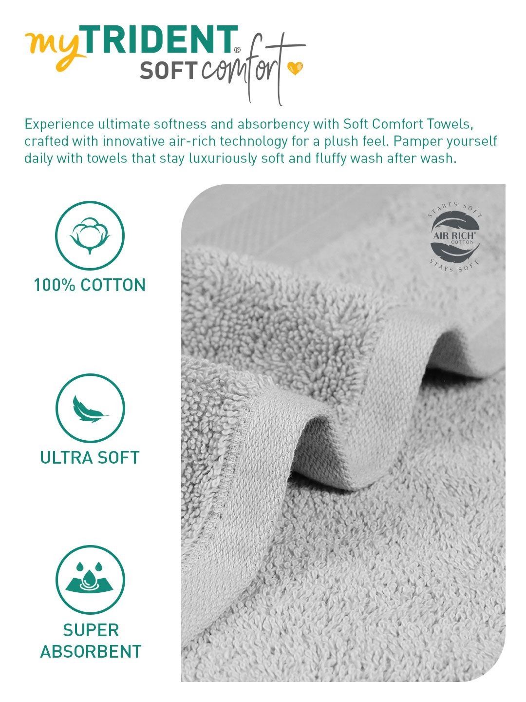 MYTRIDENT Soft Comfort Silver-Toned 6 Pieces Pure Cotton 500 GSM Towel Set
