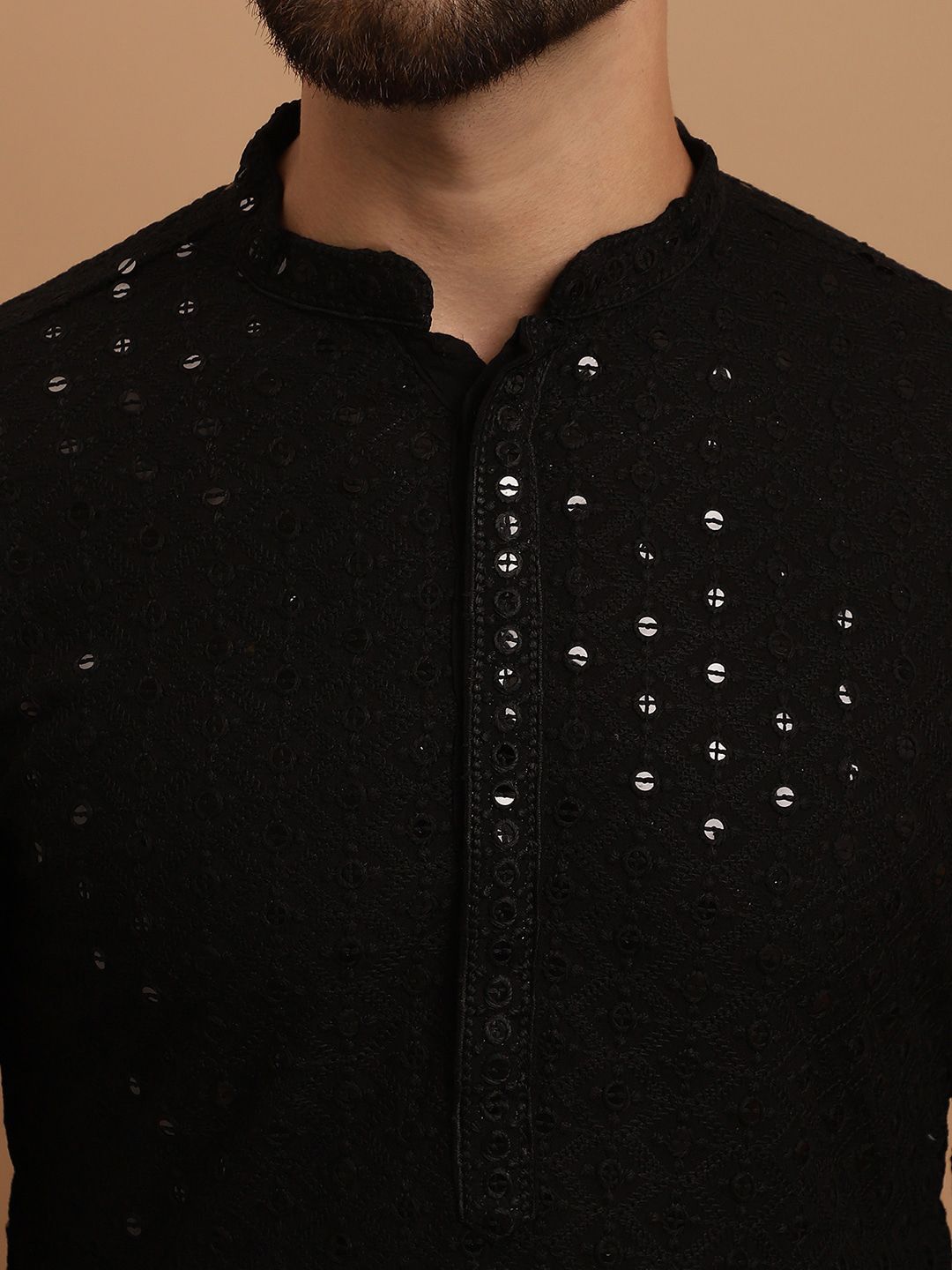 SOJANYA Ethnic Embroidered Sequinned Pure Cotton Kurta & Churidar With Nehru Jacket