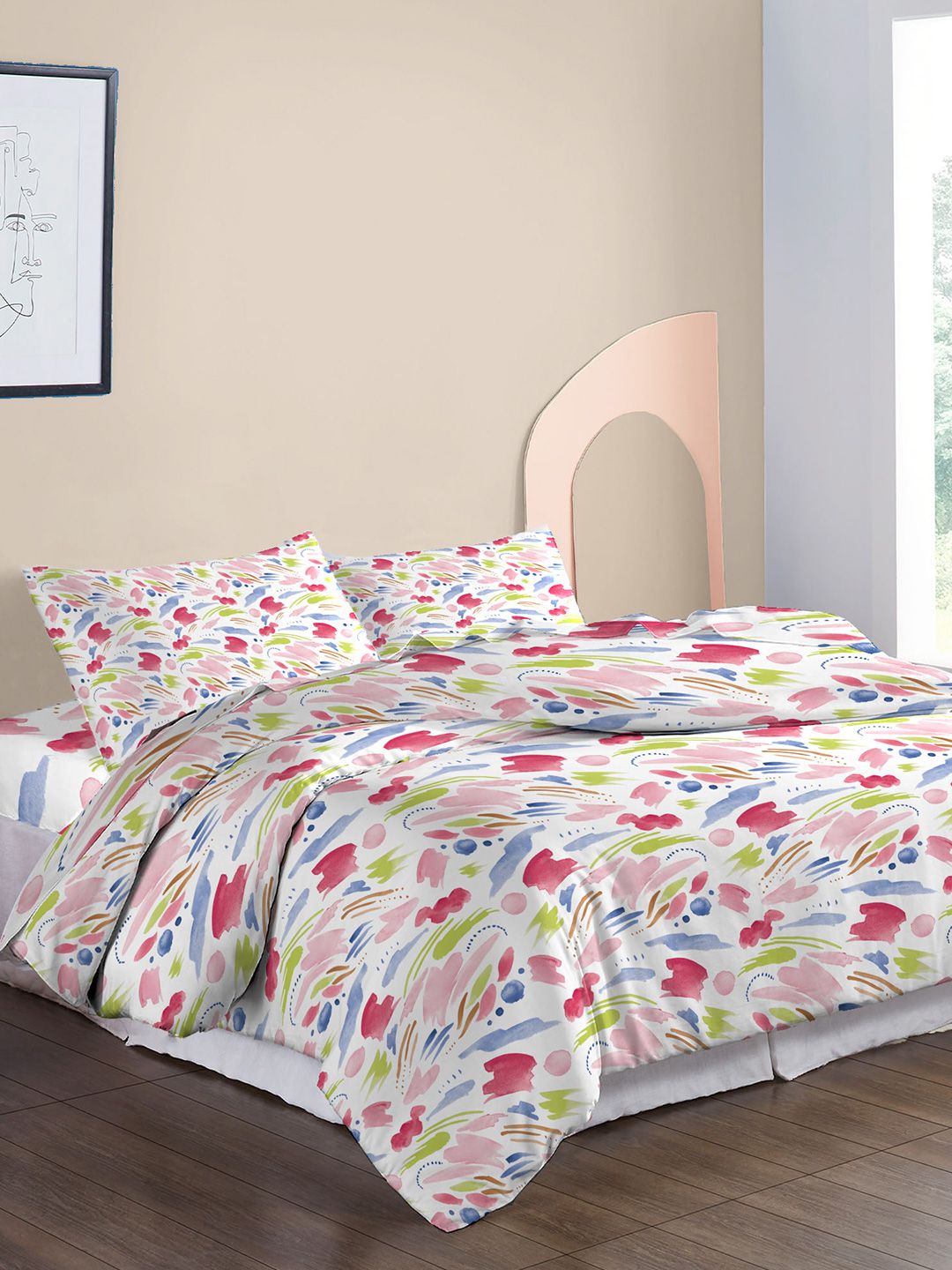 MYTRIDENT White &amp; Pink Pure Cotton Mild Winter Double King Peralatan Tidur Dengan 2 Sarung Bantal