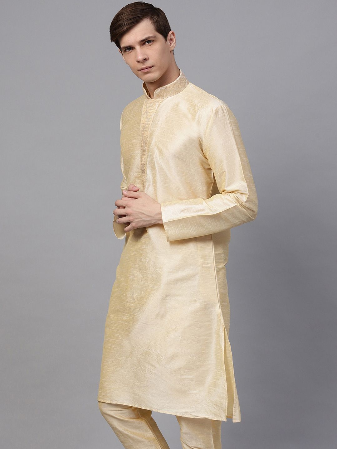 SOJANYA Men Beige Solid Straight Kurta