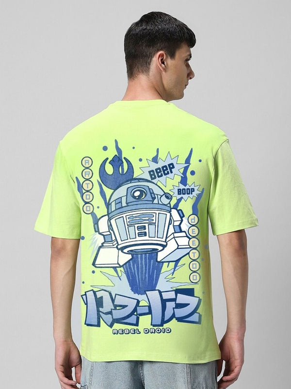 Bewakoof Green Star Wars Printed Drop-Shoulder Sleeves Oversized Cotton T-shirt