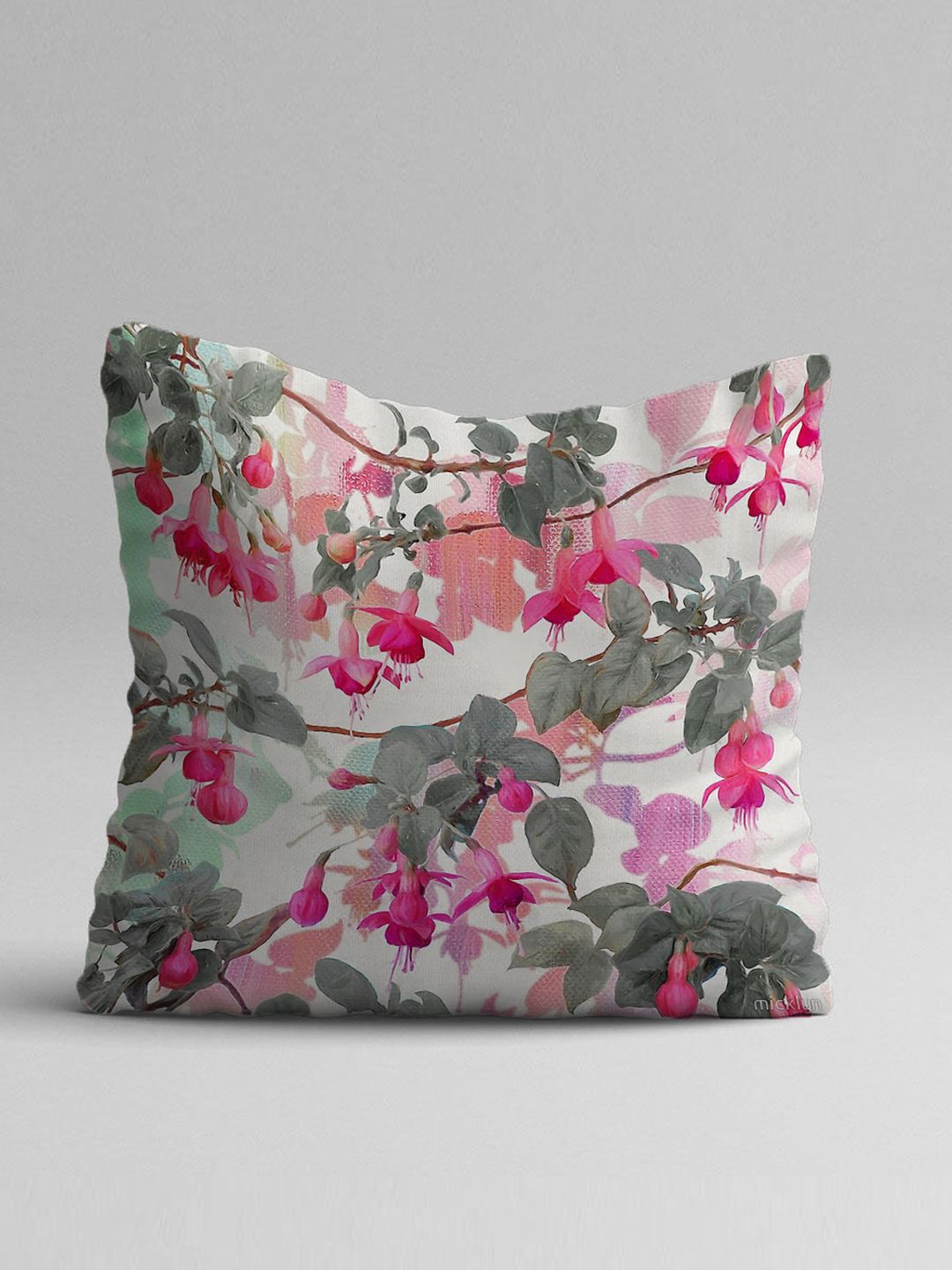STITCHNEST Green & Magenta Set of 5 Floral Square Cushion Covers