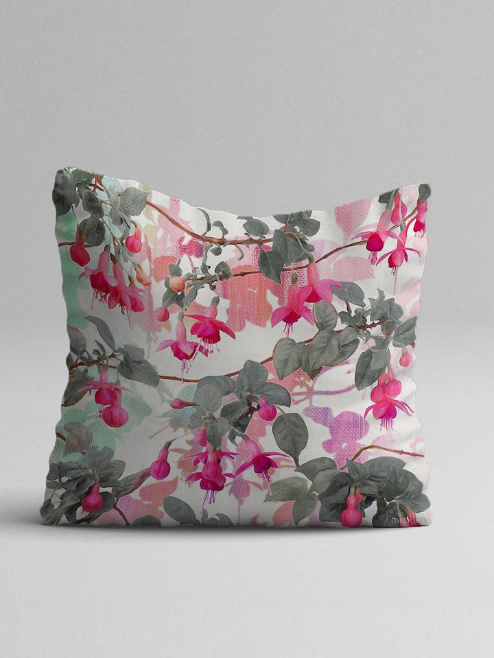 STITCHNEST Green & Magenta Set of 5 Floral Square Cushion Covers