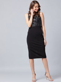 Athena Black Embellished Sheath Dress