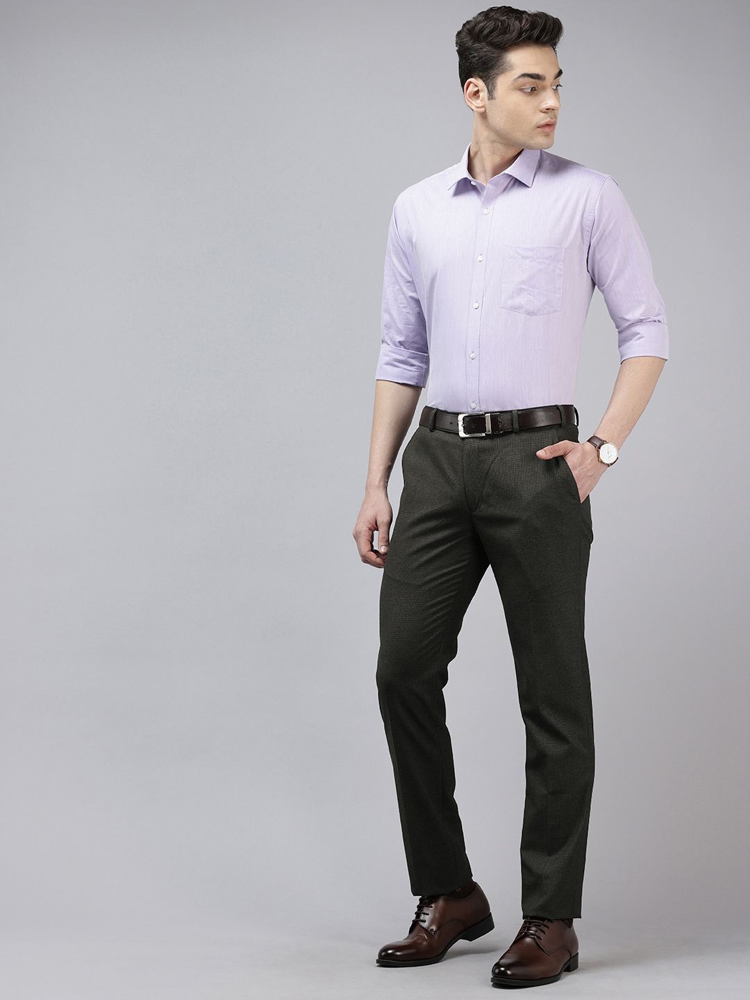 Park Avenue Men Checked Slim Fit Formal Trousers