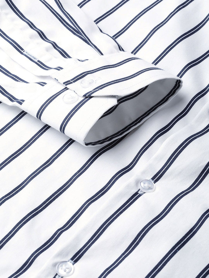 Hancock Men White & Navy Blue Slim Fit Formal Shirt