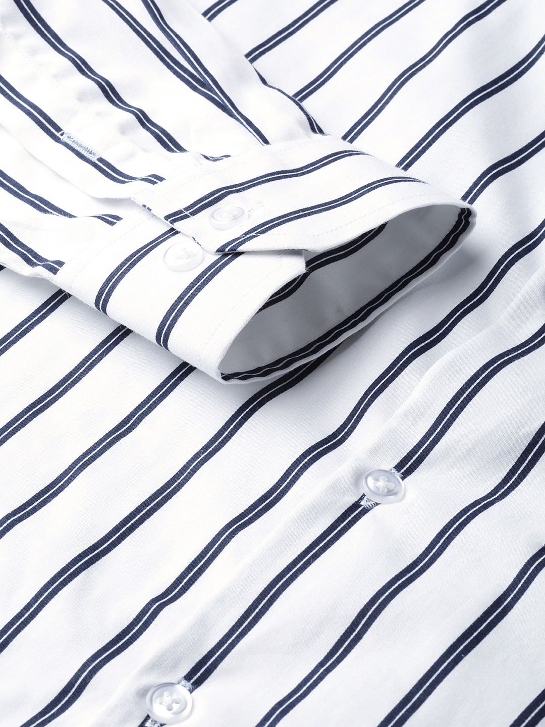 Hancock Men White & Navy Blue Slim Fit Formal Shirt