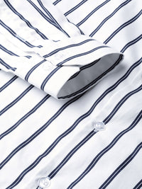 Hancock Men White & Navy Blue Slim Fit Formal Shirt