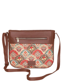 ZOUK Tan Floral Printed Structured Sling Bag