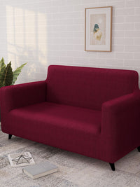 Story@home Maroon Printed 2 Seater Stretchable Sofa Cover With Arms