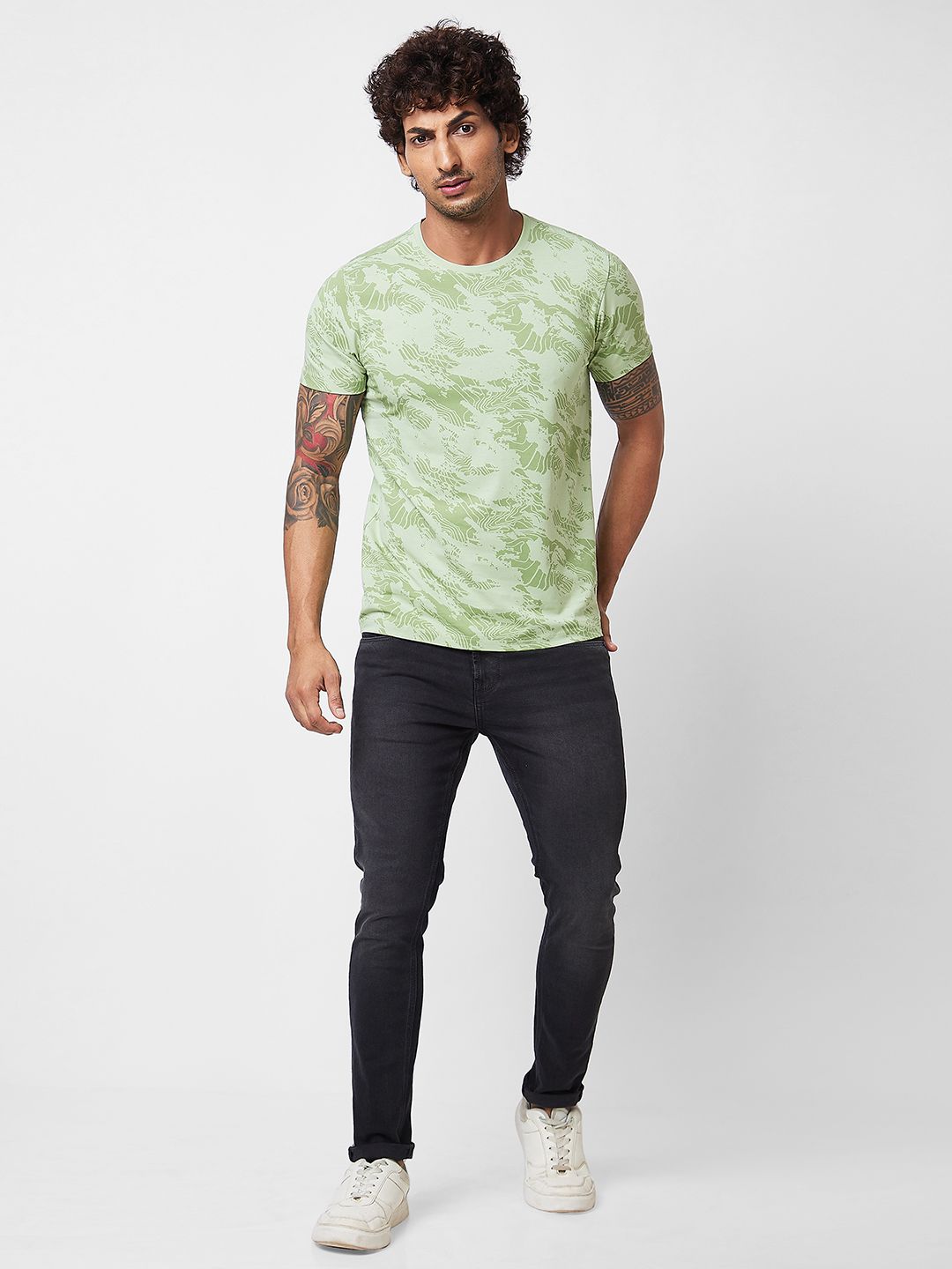 SPYKAR Round Short Sleeves Printed Slim Fit Cotton T-shirt