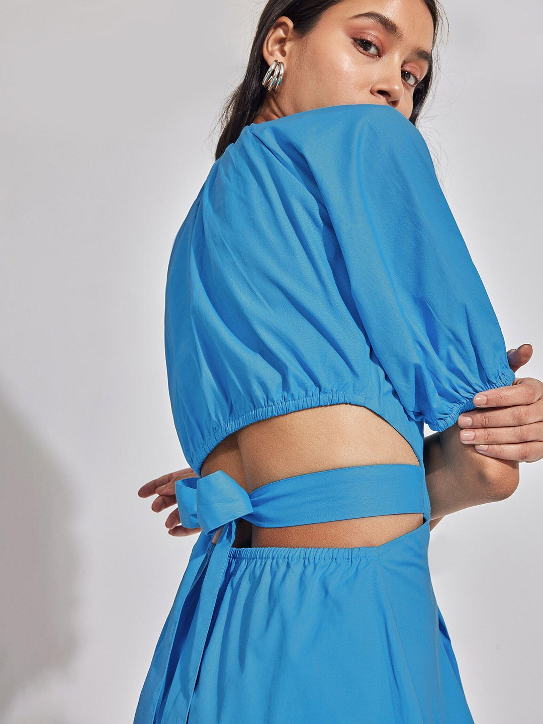 The Label Life Puff Sleeve Cut Out Detailed A-Line Dress