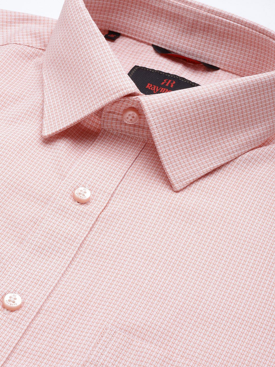 Raymond Men Peach-Coloured & Off-White Pure Cotton Self-Checked Slim Fit Formal Shirt