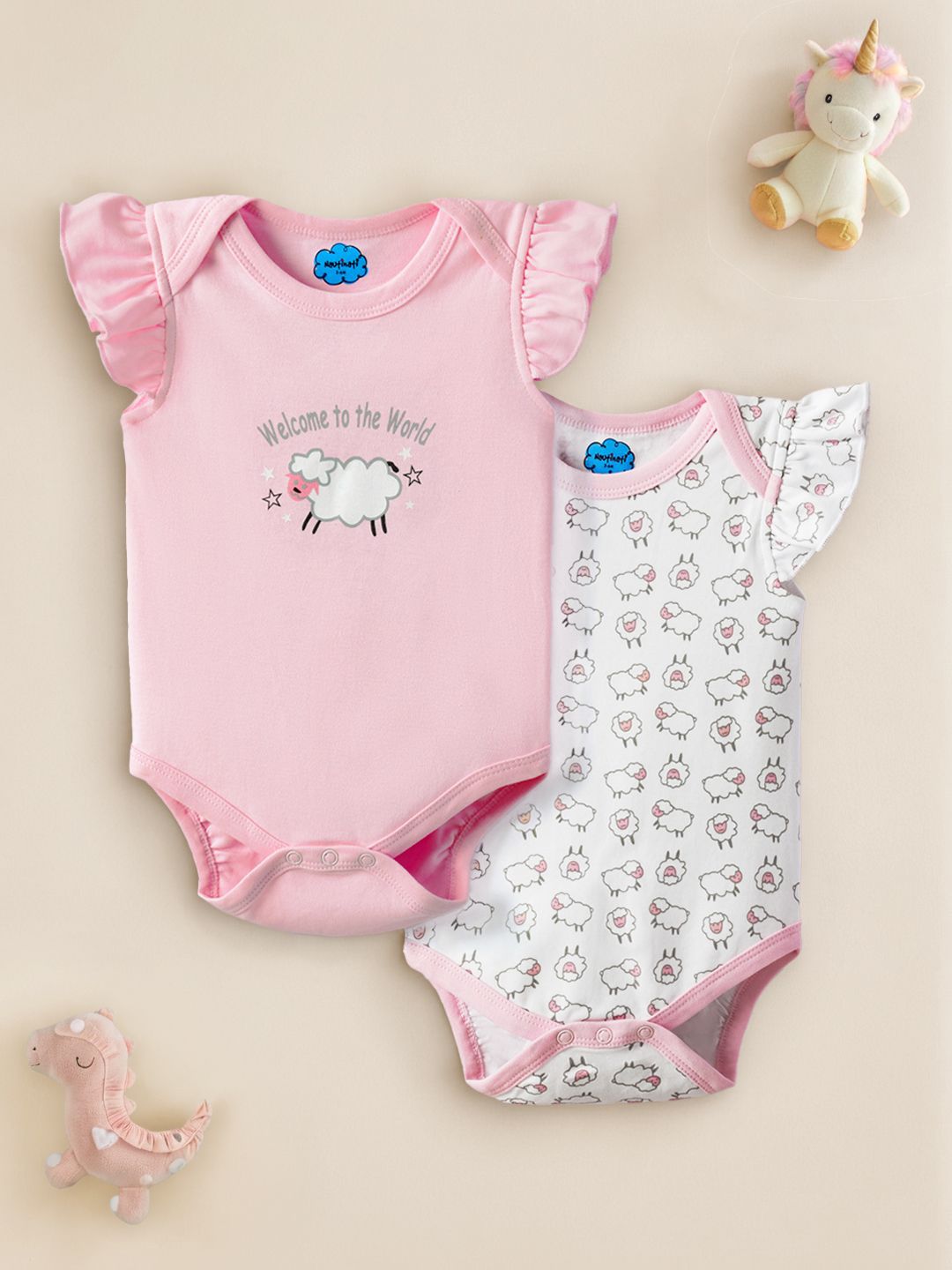 Nauti Nati Infants Pack Of 2 Printed Pure Cotton Bodysuits