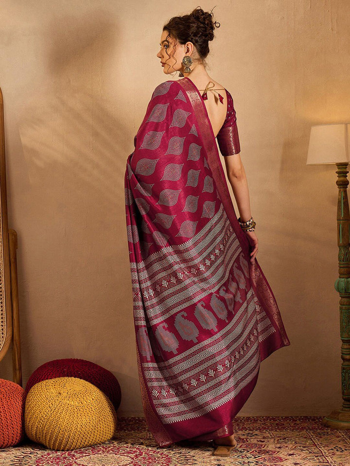 Saree mall Ethnic Motifs Printed  Zari Bagru Sarees