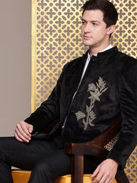 House of Pataudi Jashn Floral Zari Work Velvet Bandhgala Party Blazer