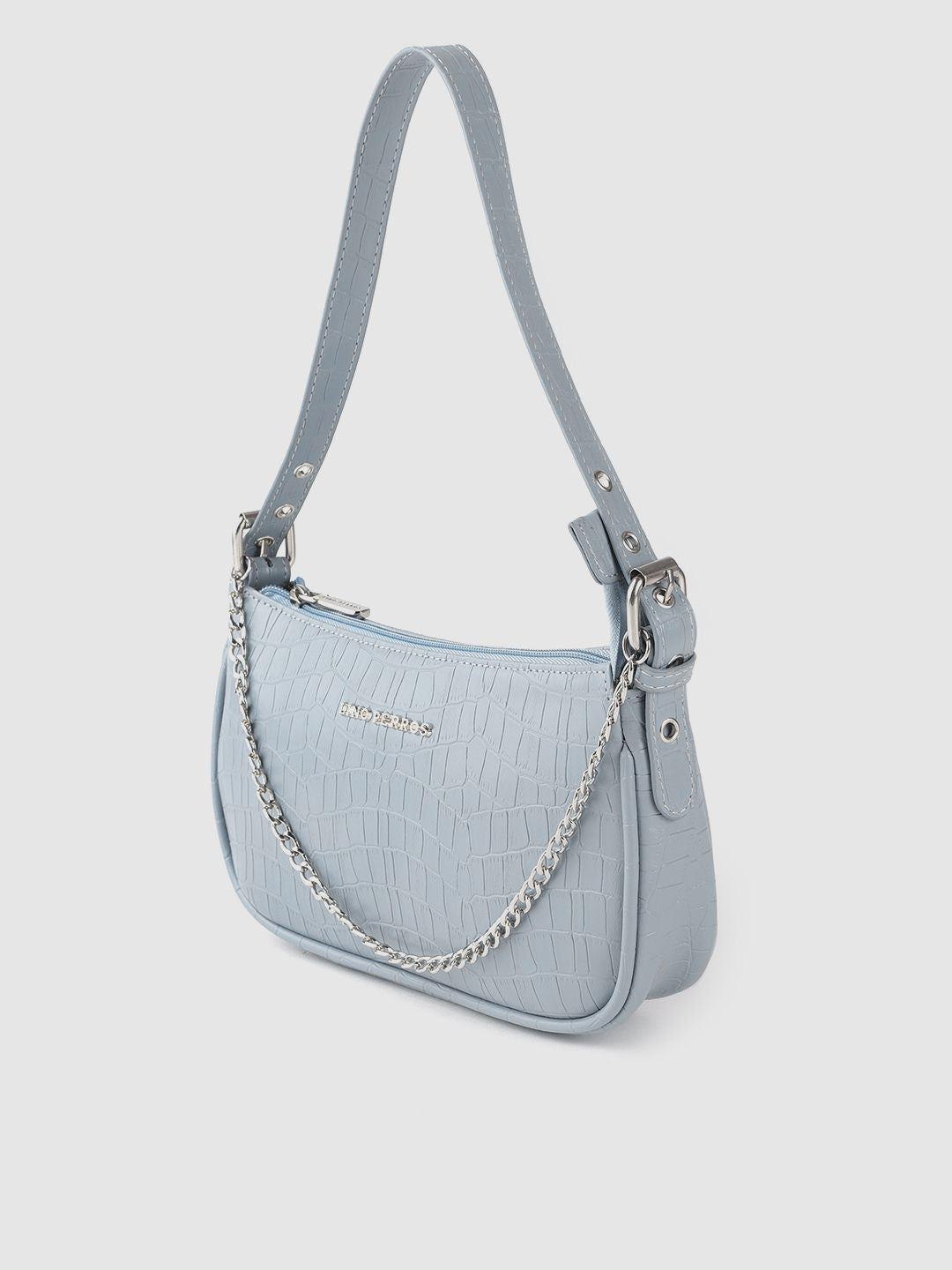 Lino Perros Blue Croc Textured Baguette Bag