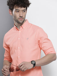 The Indian Garage Co Men Peach-Coloured Slim Fit Opaque Cotton Casual Shirt