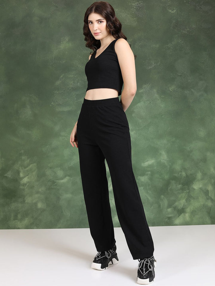 Tokyo Talkies Cardigan Sweater With Crop Top Wide Leg Trousers