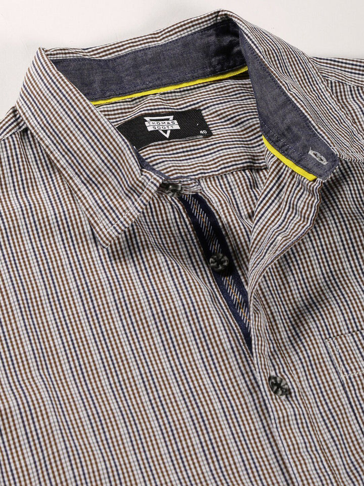 Thomas Scott Classic Slim Fit Tartan Checks Pure Cotton Casual Shirt
