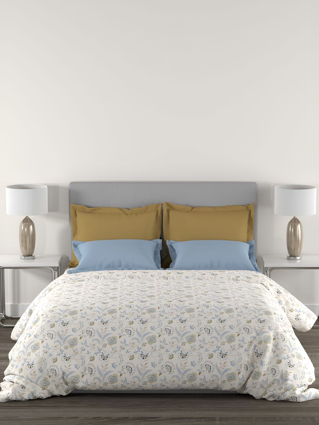 MYTRIDENT Doris Meadow Powder Flat 144TC Queen Cotton 1 Bedsheet with 2 Pillow Covers