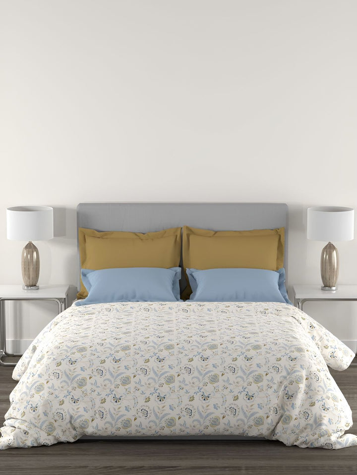 MYTRIDENT Doris Meadow Powder Flat 144TC Queen Cotton 1 Bedsheet with 2 Pillow Covers