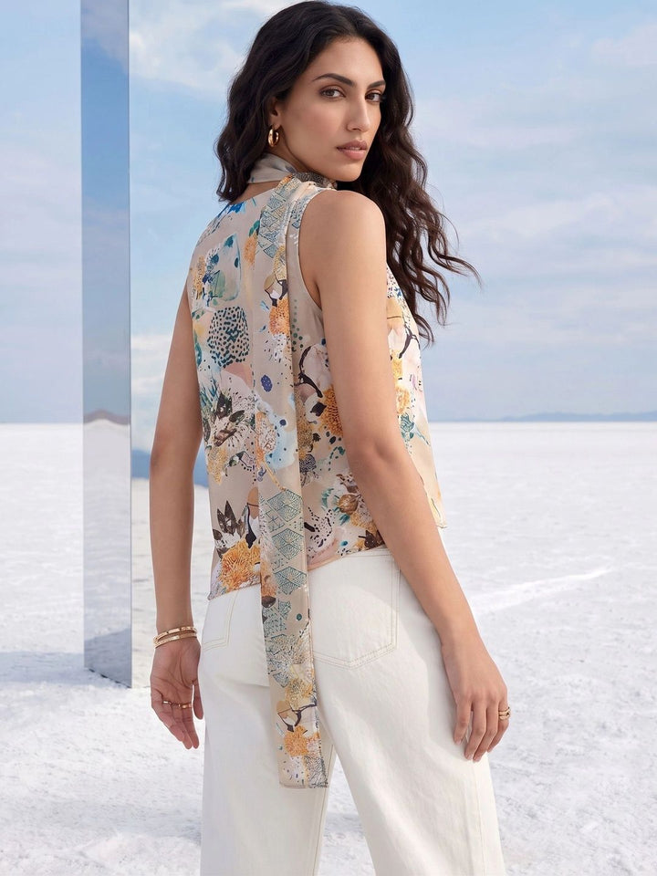 Mamicha Floral Print Satin Top