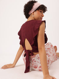 DressBerry Schiffli Slay Ruffled Cut-Out Tie-Up Back Wrap Crop Top