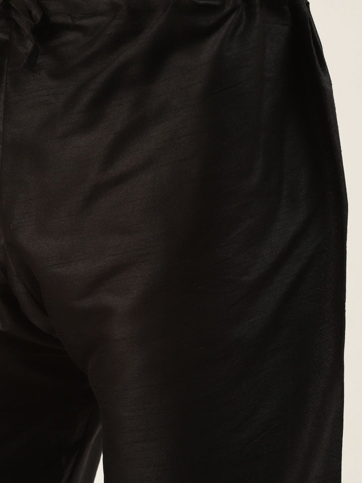 SOJANYA Men Black Solid Kurta with Churidar & Nehru Jacket