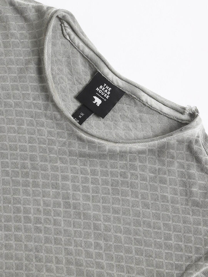 THE BEAR HOUSE Slim Fit Geometric Printed Raw Edge Pure Cotton T-shirt