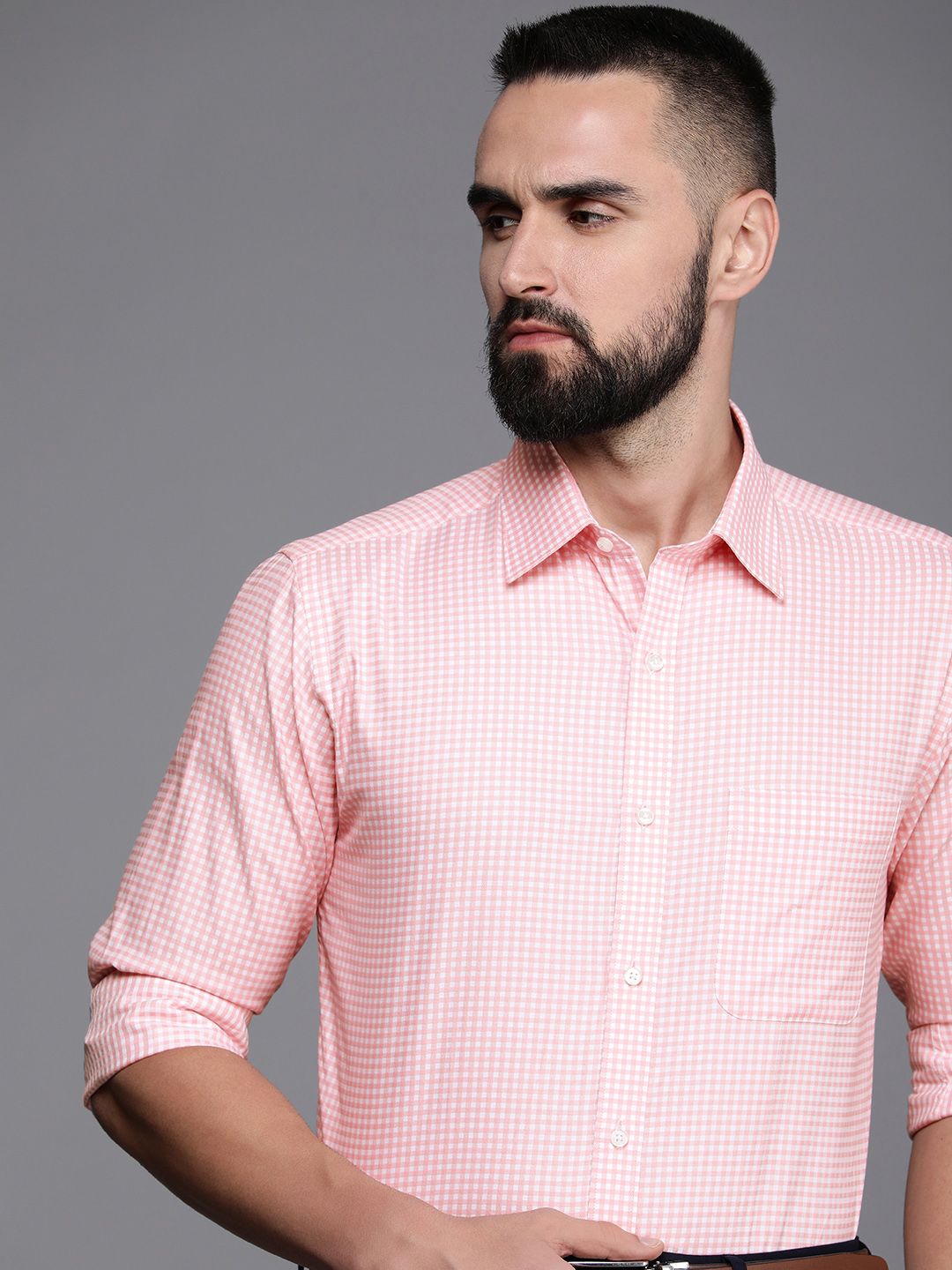 Raymond Slim Fit Micro Self Checked Opaque Pure Cotton Formal Shirt