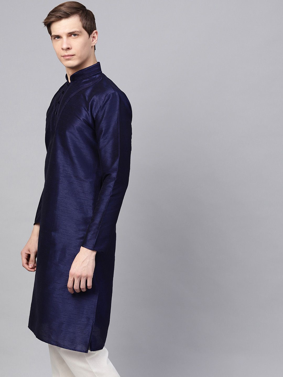 SOJANYA Lelaki Navy Blue Solid Kurta Lurus