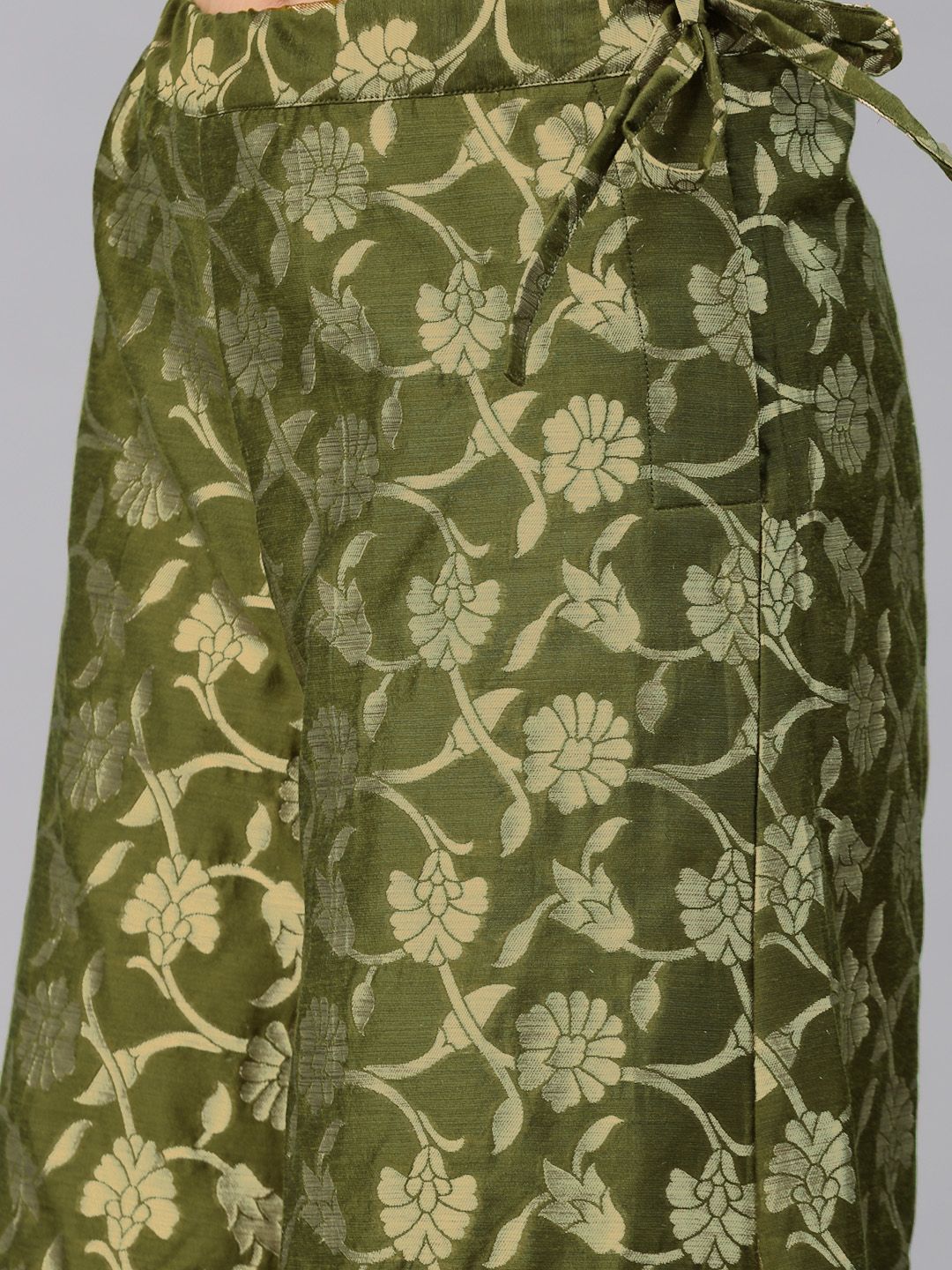 Vishudh Women Olive Green & Gold-Toned Solid Kurta with Palazzos
