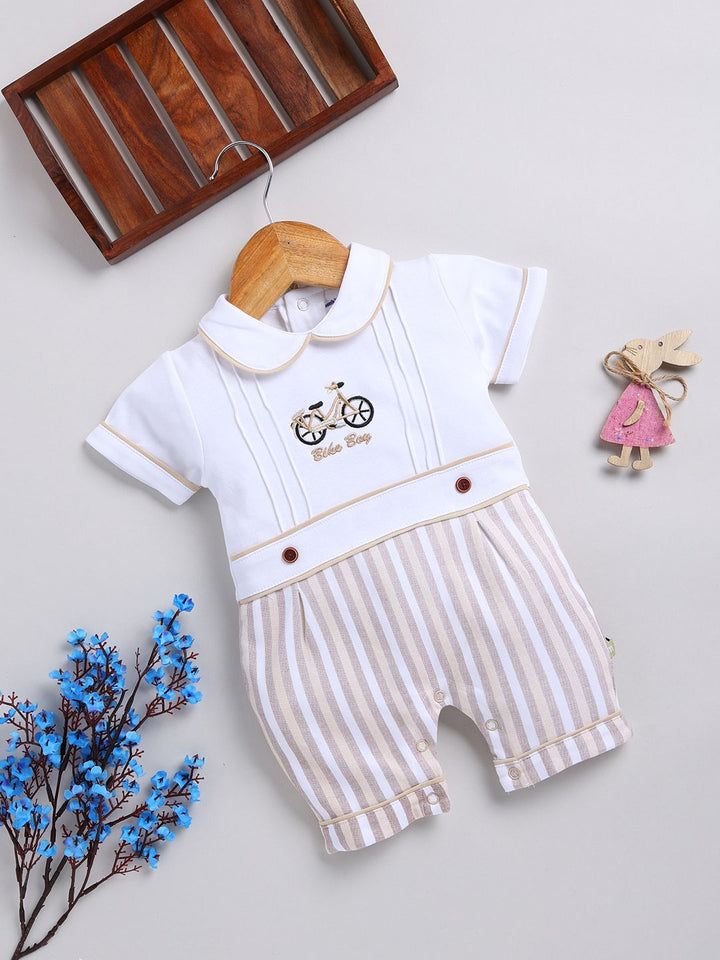 Moms Love Infant Girls Striped Cotton Rompers with Applique Detail