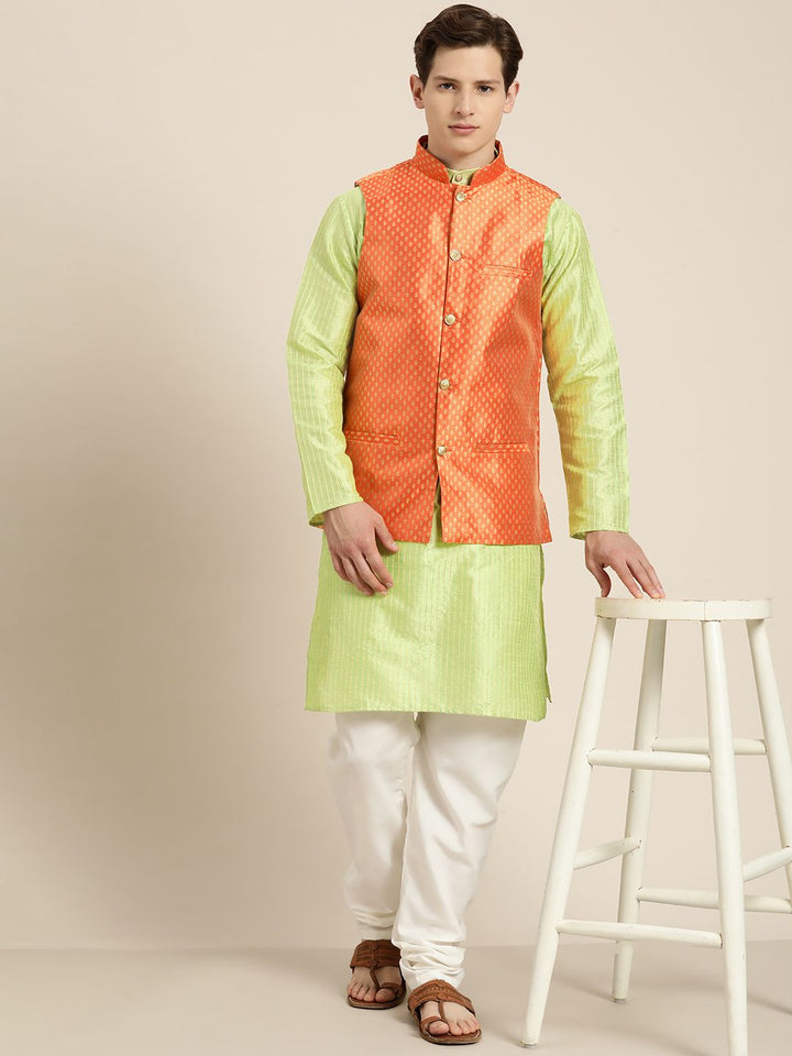 SOJANYA Kurta Belang Hijau Lelaki dengan Piyama & Jaket Nehru