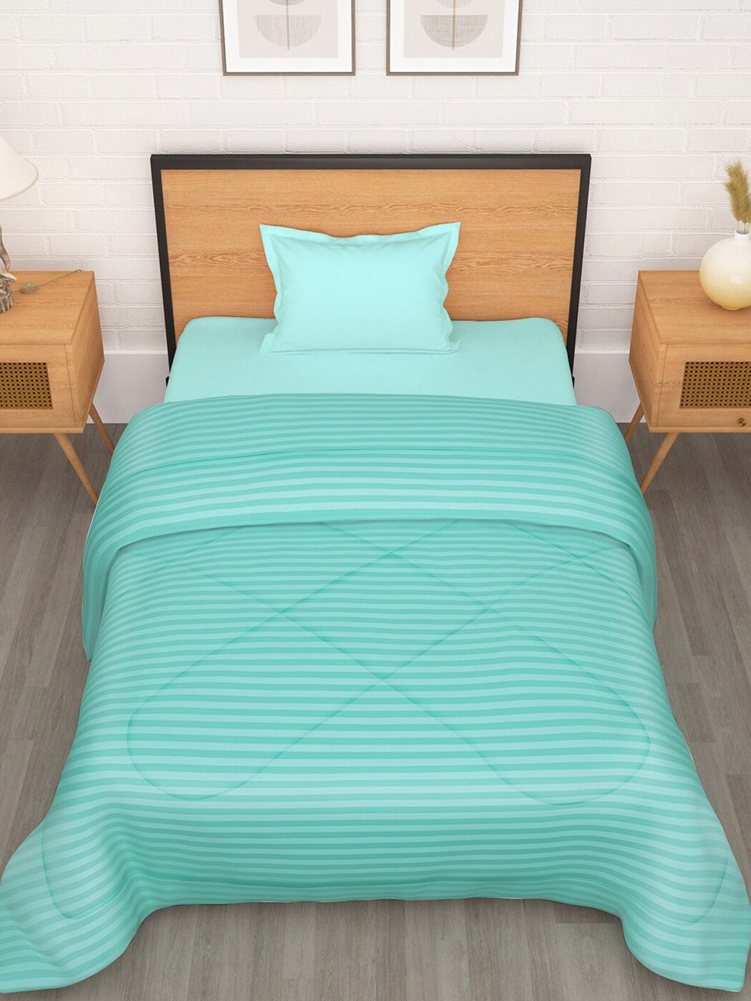 Story@home Blue Striped Ac Room Reversible Single Bed Comforter