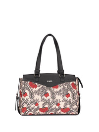 ZOUK Floral Printed Structured Jute Shoulder Bag-Upto 14"