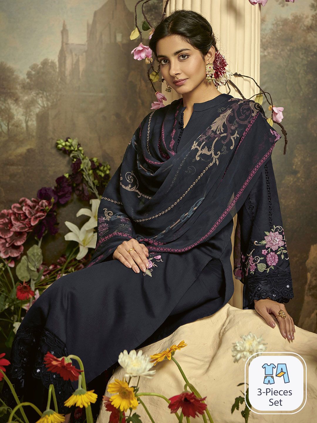 Indo Era Floral Embroidered Regular Thread Work Kurta with Trousers &  Dupatta
