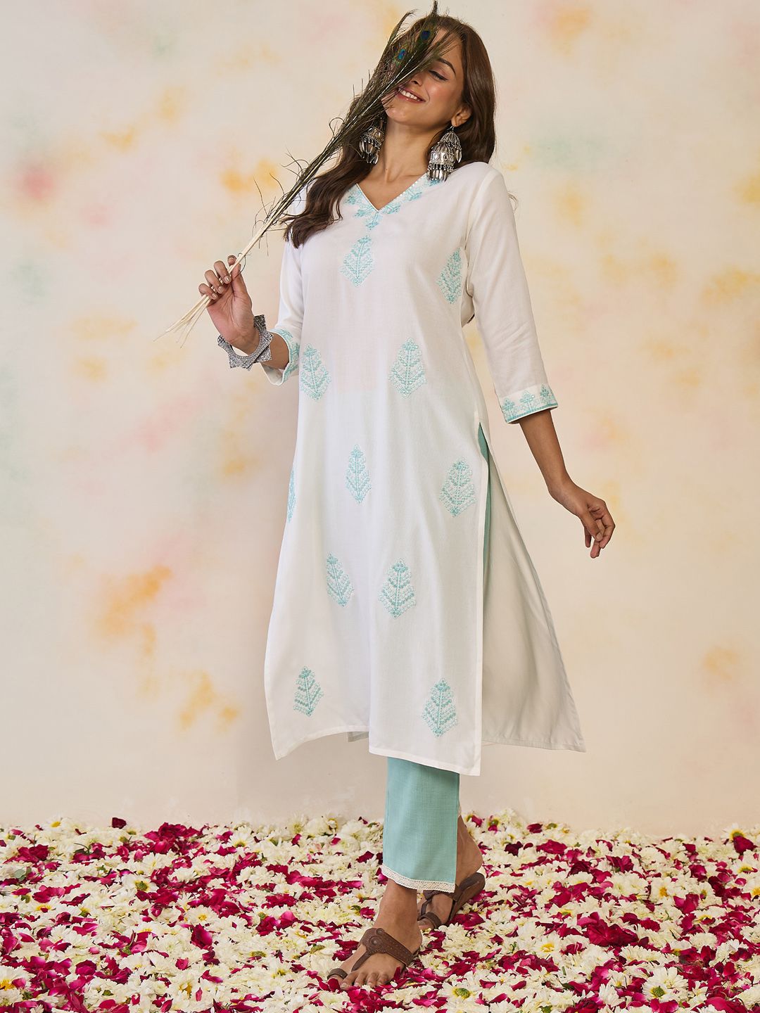 Indo Era Women Ethnic Motifs Embroidered Sequinned Floral Kurta