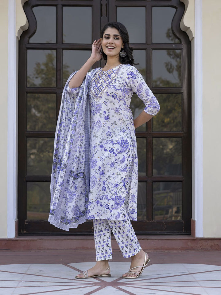 Kalini Wanita Paisley Kurta Kapas Tulen Biasa Dengan Seluar & Dengan Dupatta