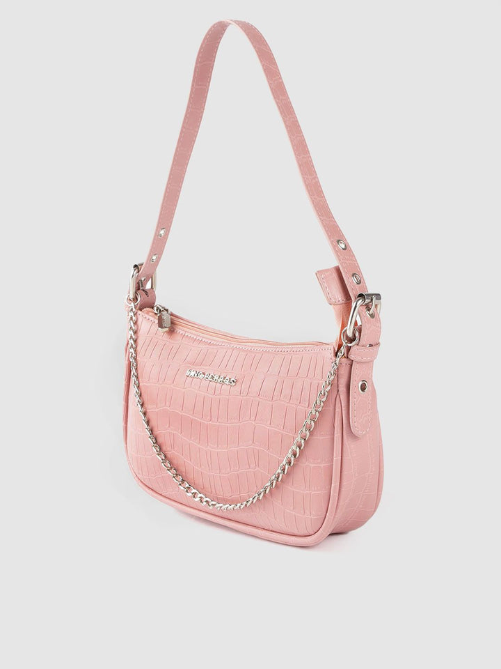 Lino Perros Peach-Coloured Croc Textured Baguette Bag