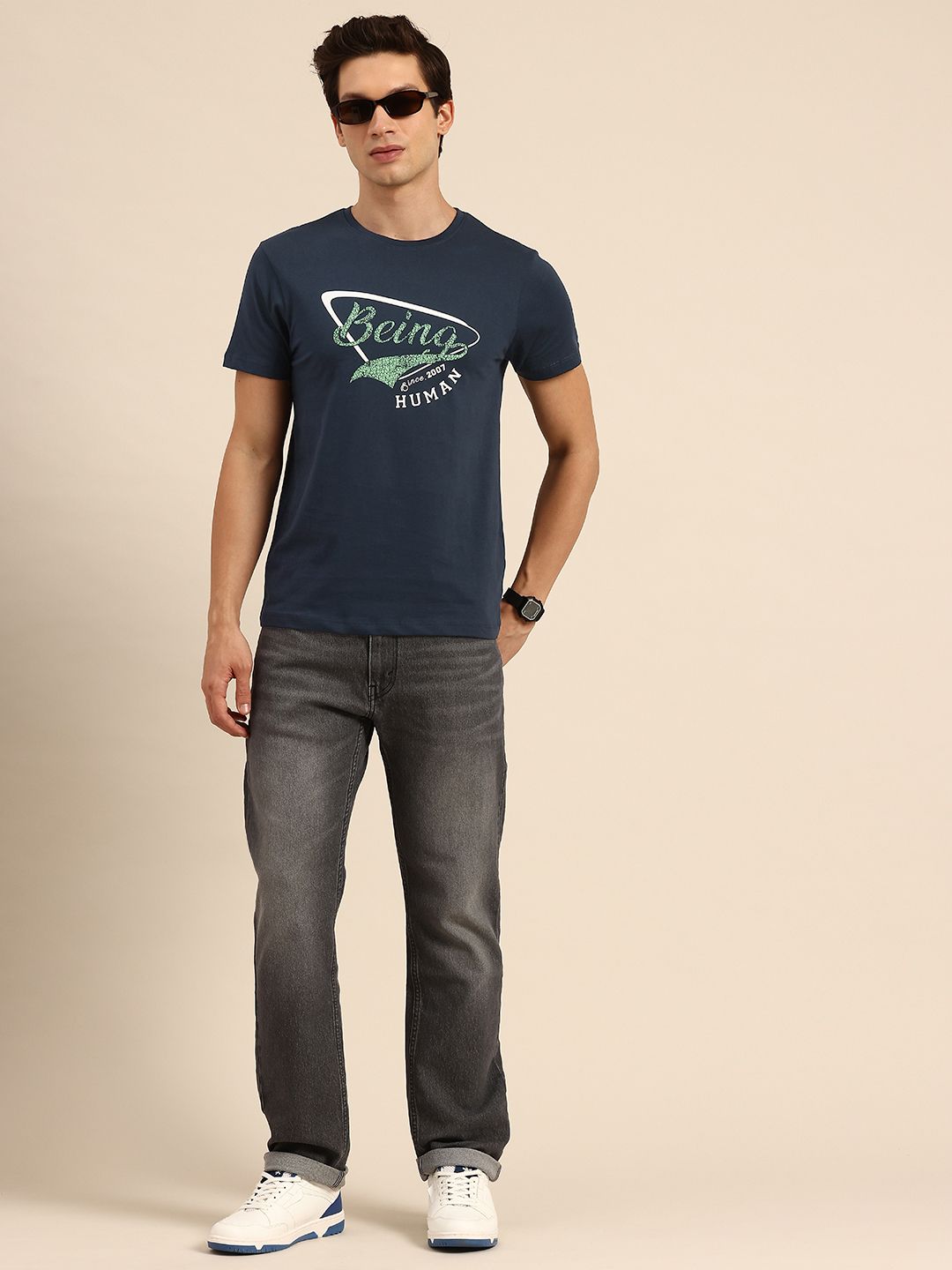 Being Human Pure Cotton Brand Logo Printed Slim Fit T-shirt