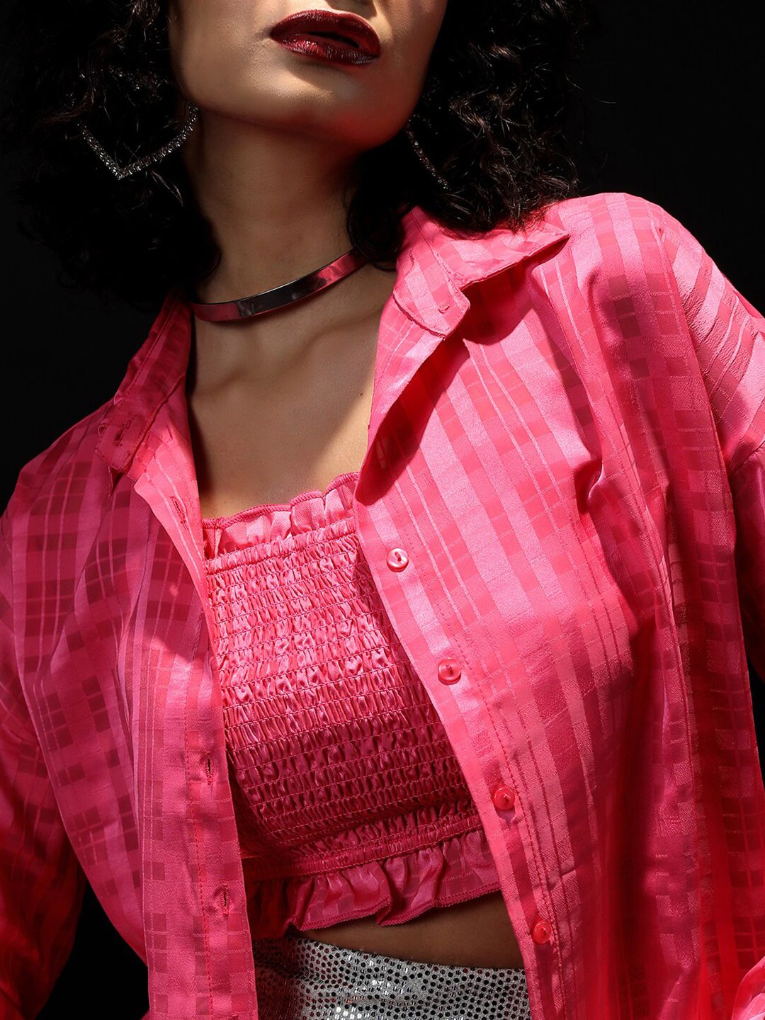 Tokyo Talkies Smocked Tube Top With Drop Shoulder Sleeves Shirt