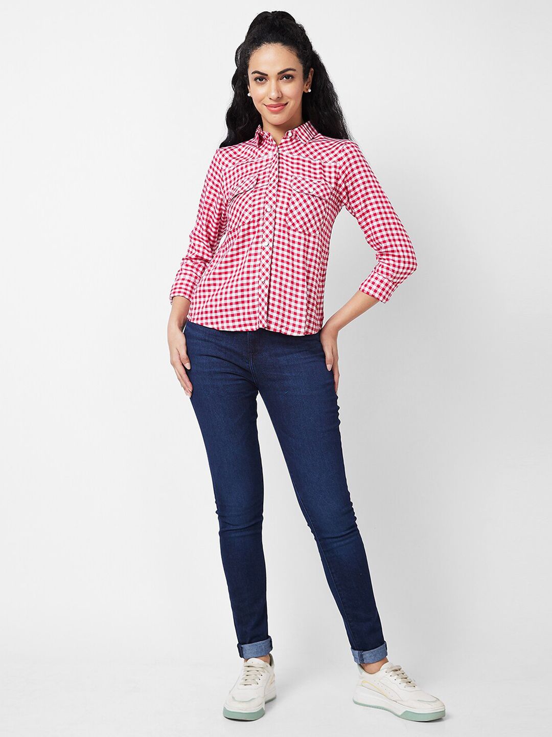 SPYKAR Women Gingham Checks Opaque Checked Casual Shirt